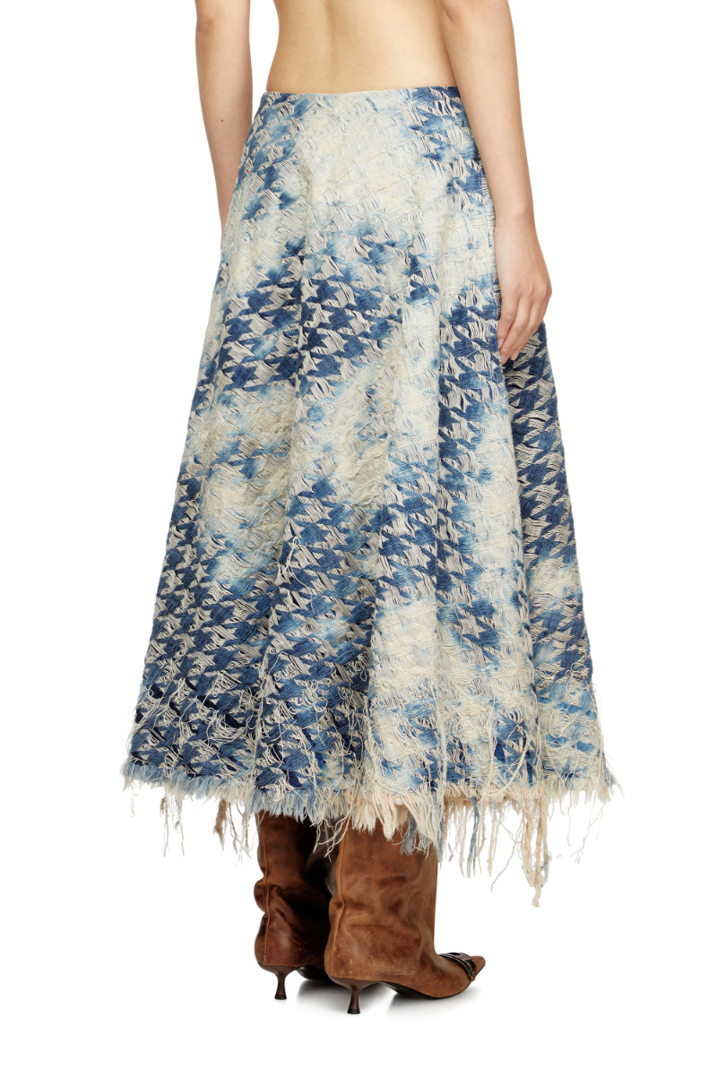 Diesel Midi Skirt In Houndstooth-weave Denim In Blue
