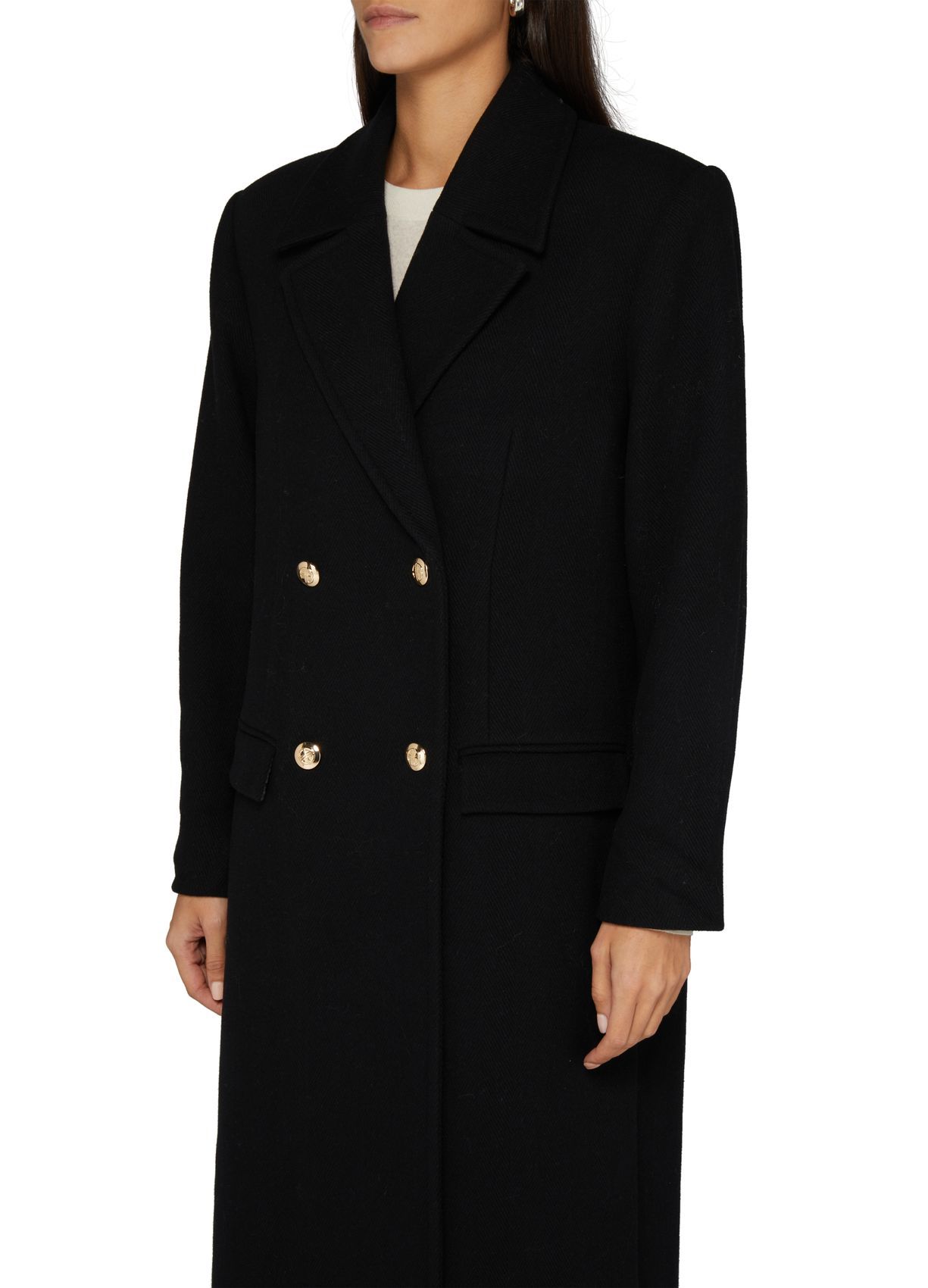 Shop Anine Bing Lapel Long Sleeve Coat In Black