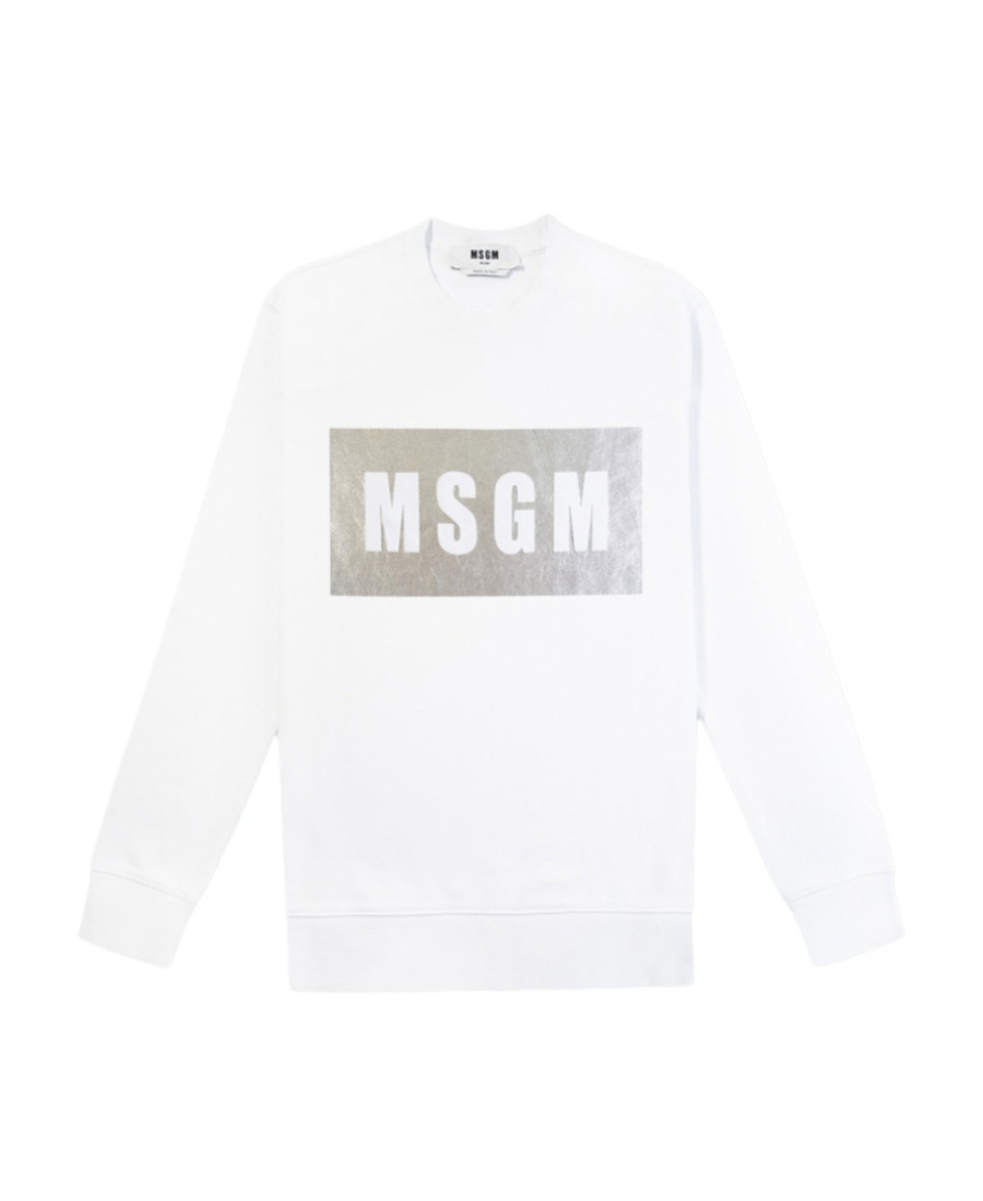 Msgm Printed Round-neck Sweater In White