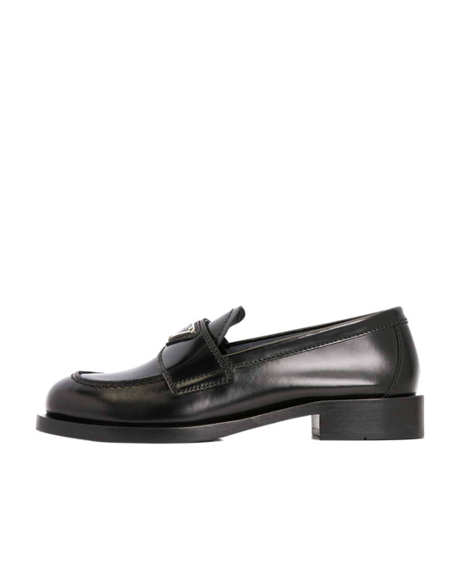 Prada Triangle-logo Leather Loafers In Blue