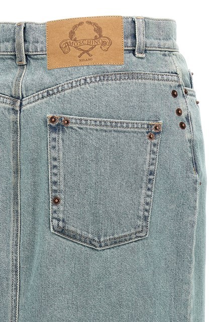 Moschino Women Rivets Denim Skirt In Blue