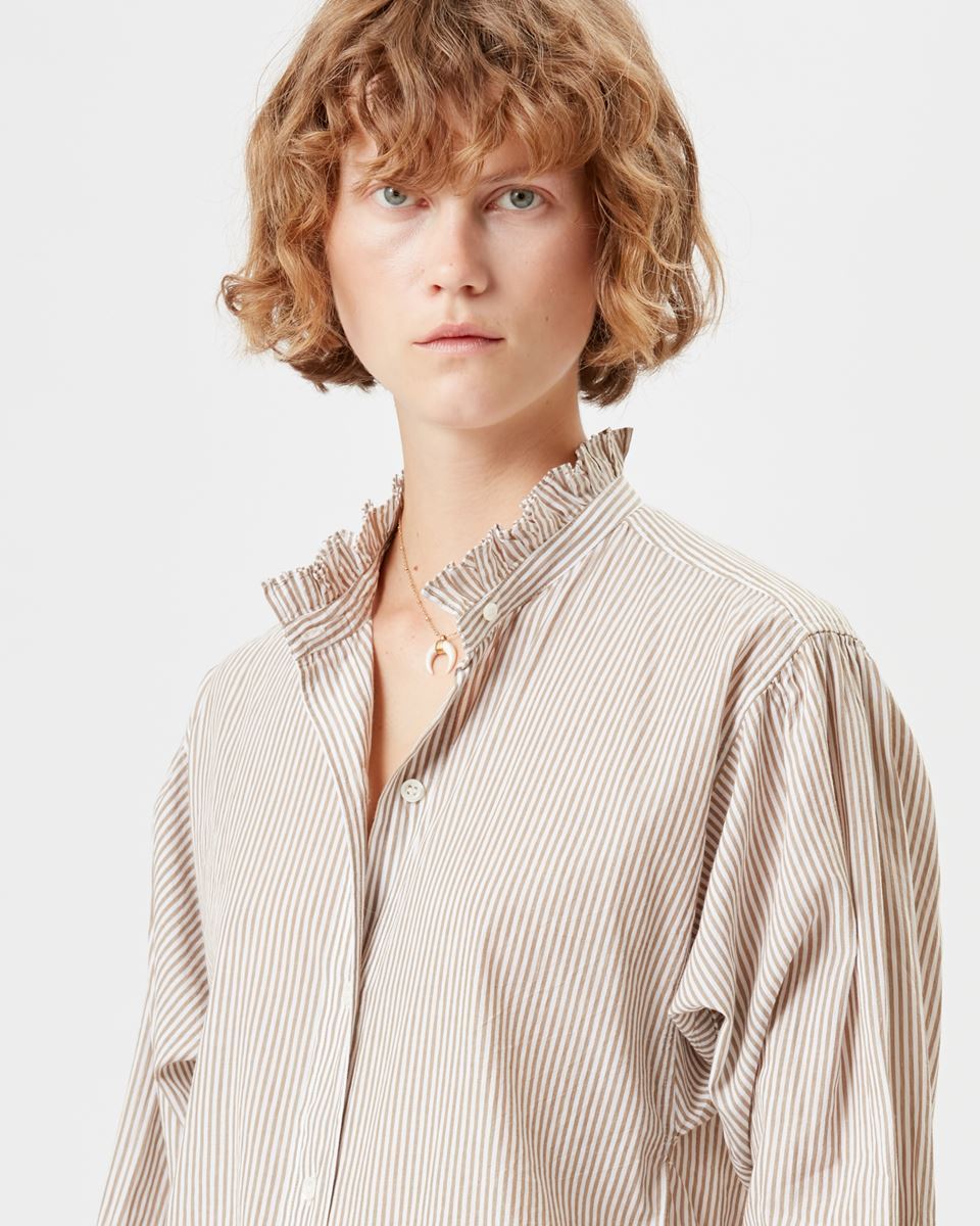 Isabel Marant Étoile Saoli Ruffle-collar Striped Cotton Shirt In Gray