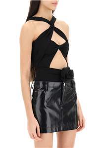 Magda Butrym Cut-out Bodysuit With Rose Applique In Black