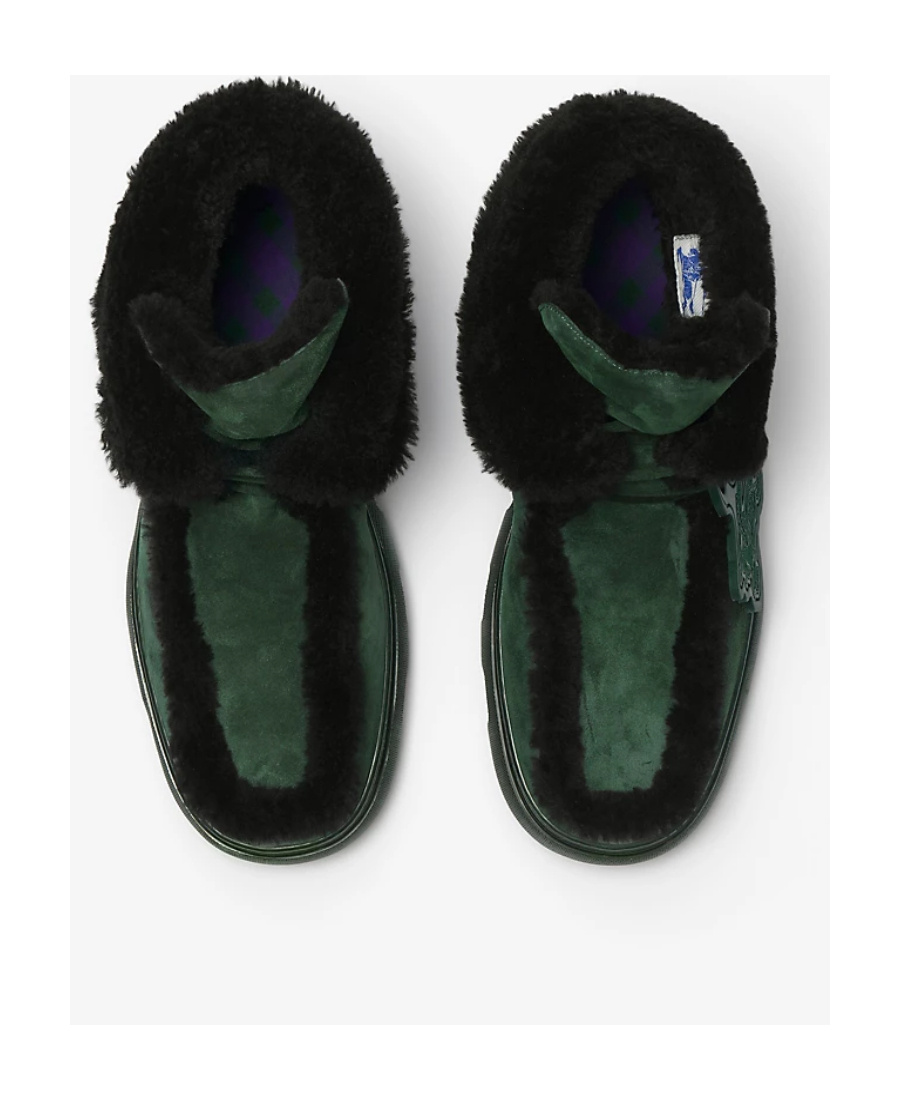 Burberry Suede Chugga Ankle Boots With Real Fur Inner In Black