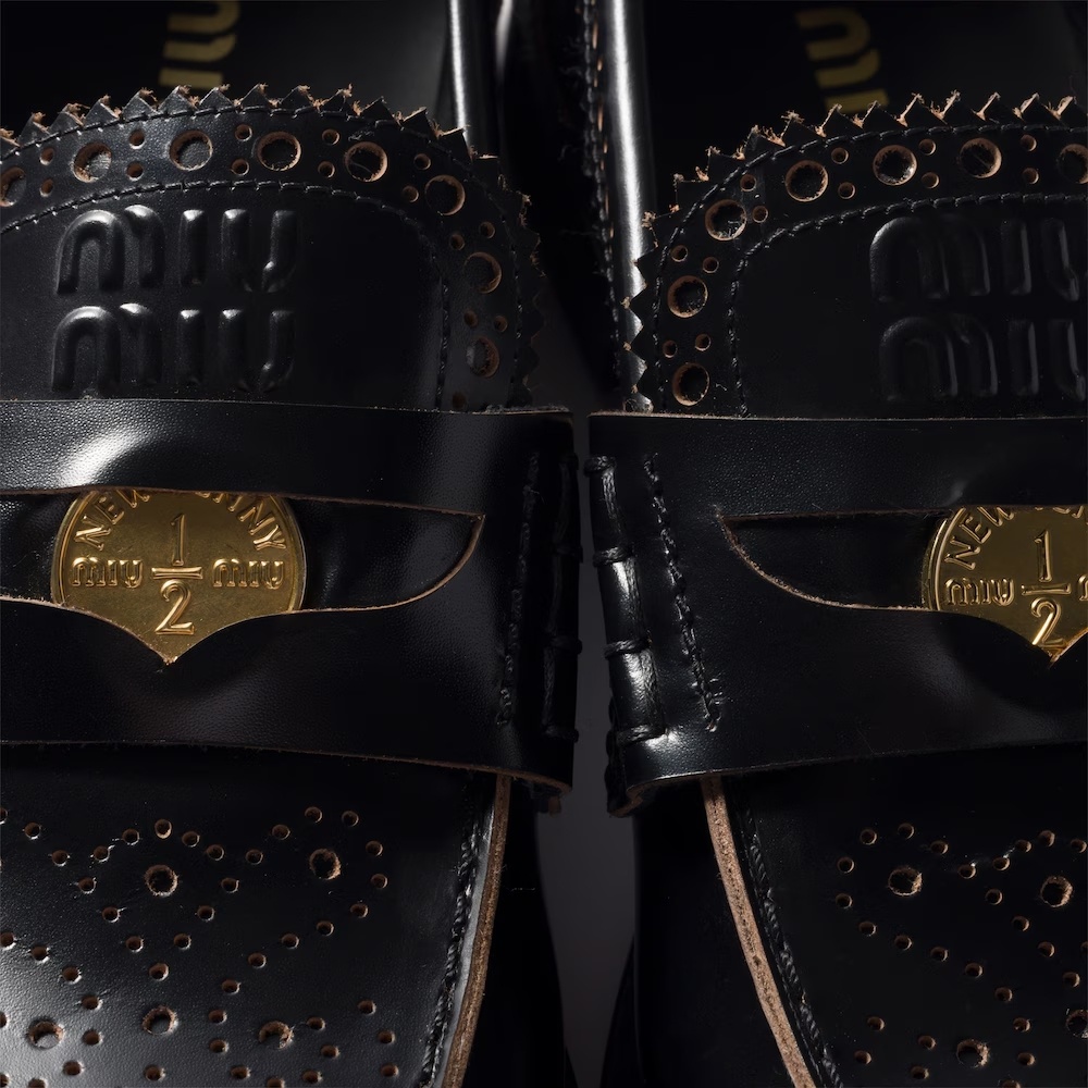Miu Miu Perforated Coin-detail Loafers In Black