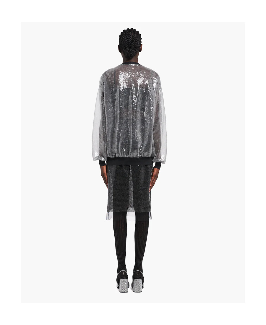 Prada Sheer Sequin-embellished Tulle Cardigan In Gray
