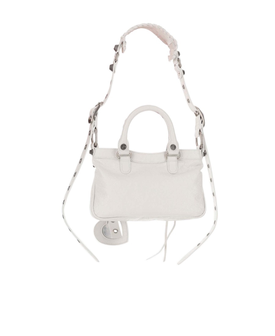 Balenciaga Green Leather Shoulder Handbag With Magnetic Closure And Metal Details In White