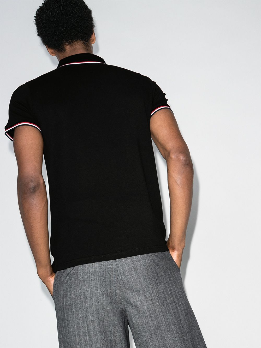 Moncler Short Sleeve Round Collar Polo Shirt In Black