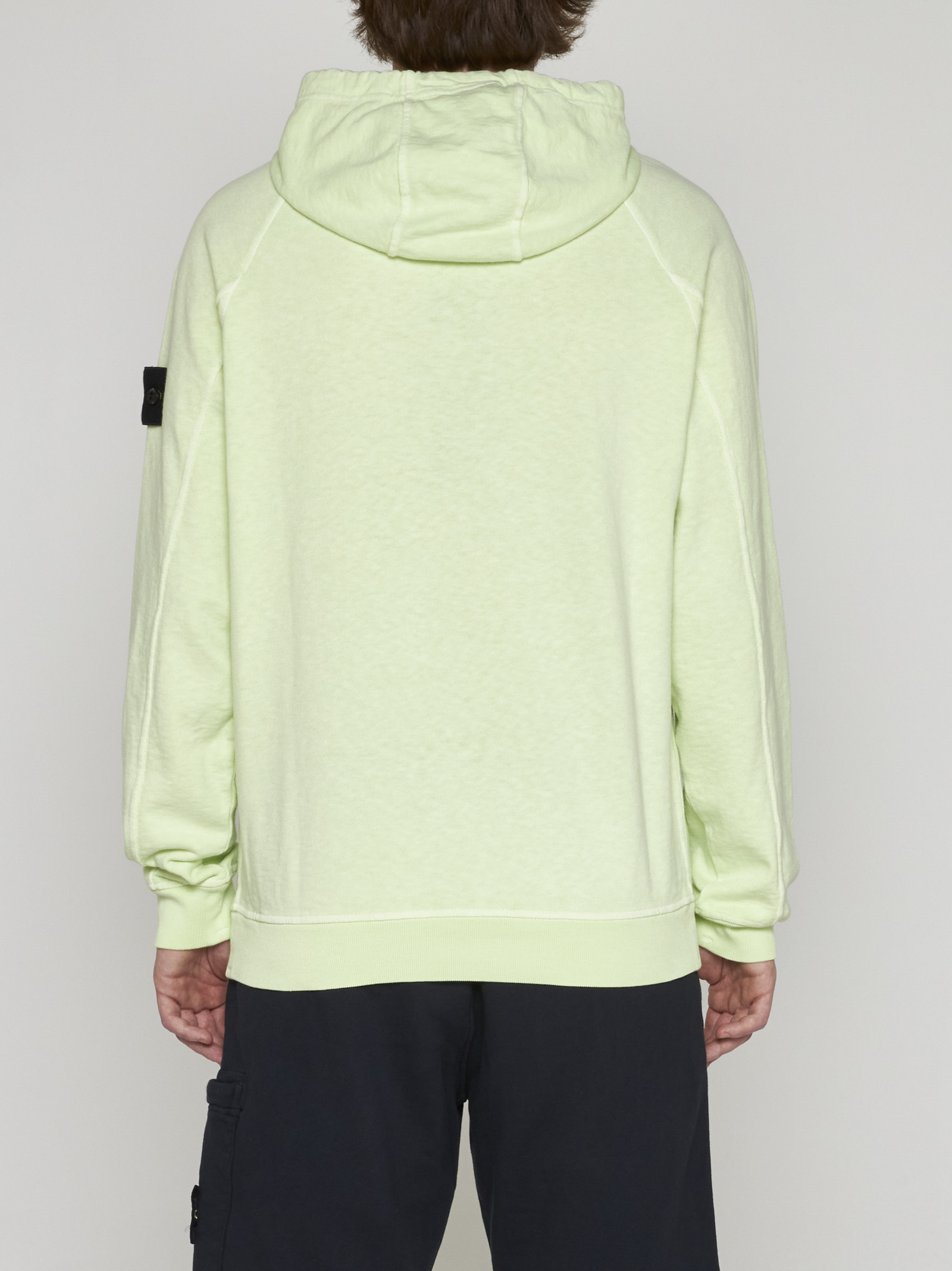 Stone Island Buttoned-patch Hooded Sweatshirt In Green