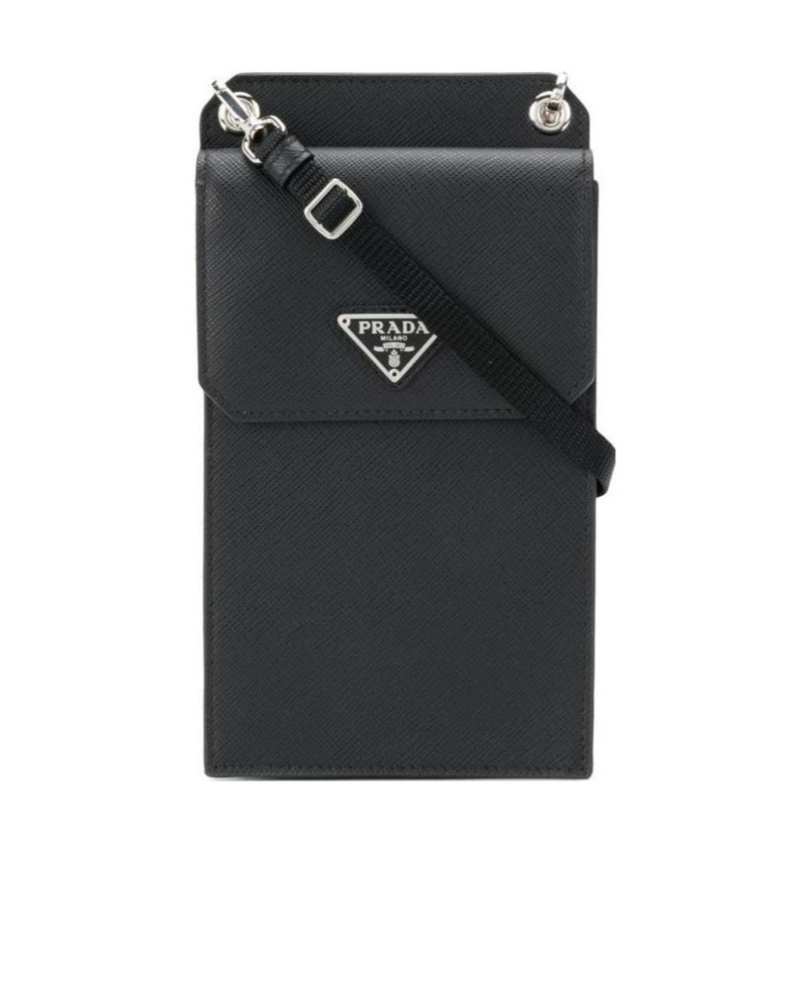 Prada Small Detachable Strap Leather Pouch In Black