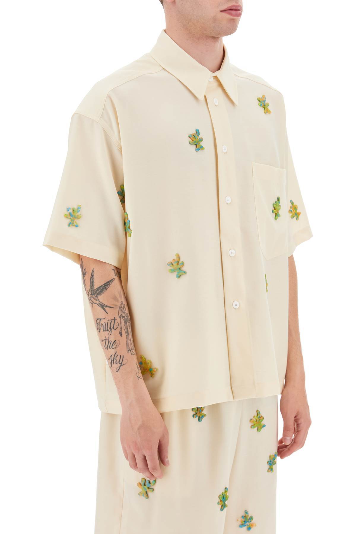 Bonsai Appliqué-detailing Virgin-wool Shirt In White