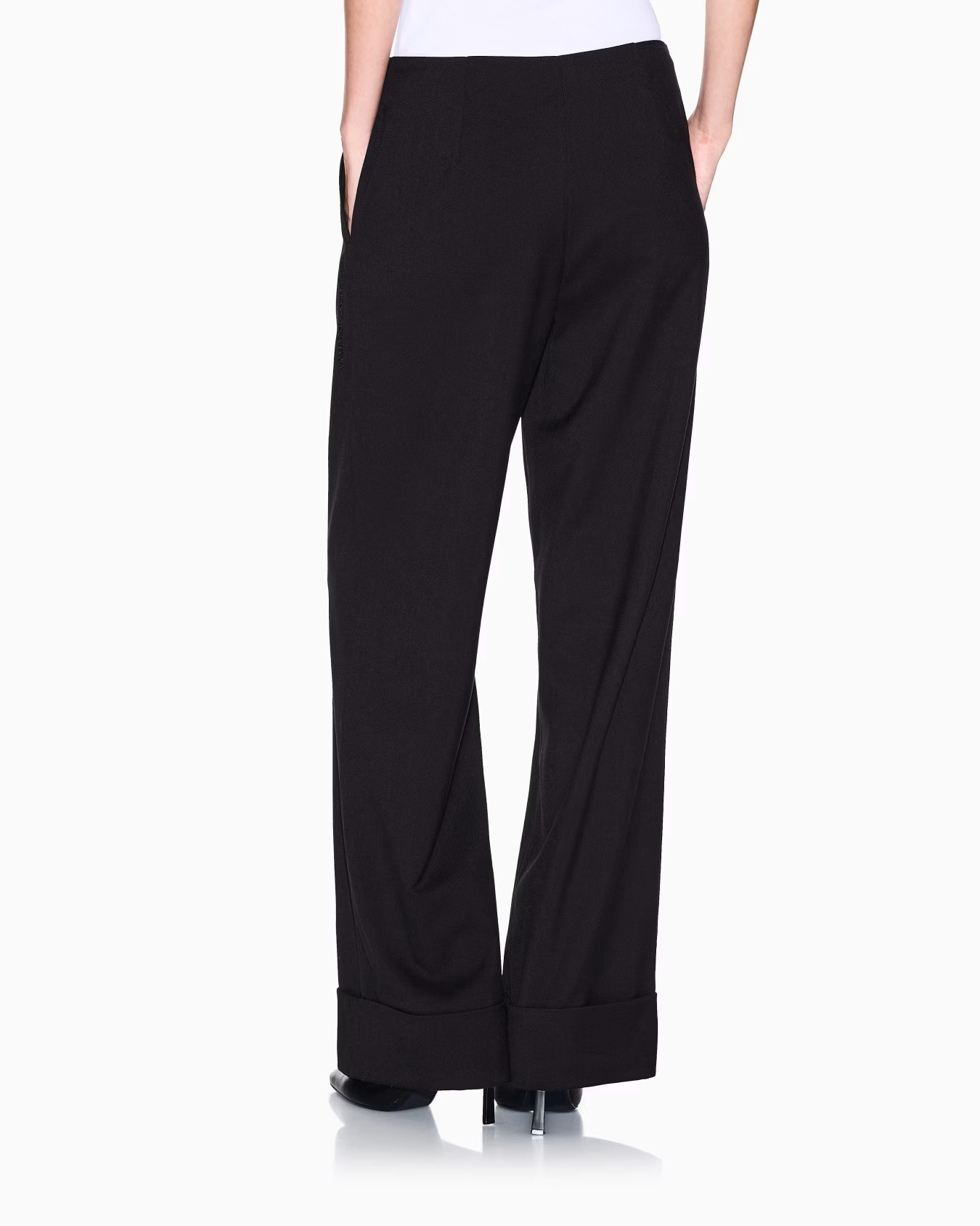 Armani Exchange Wide Leg Dress Pants In Black