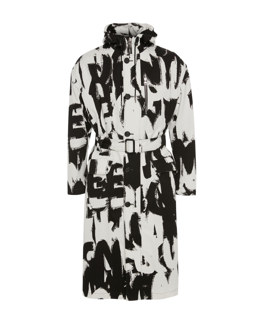 Alexander Mcqueen All-over Logo Print Parka In Black