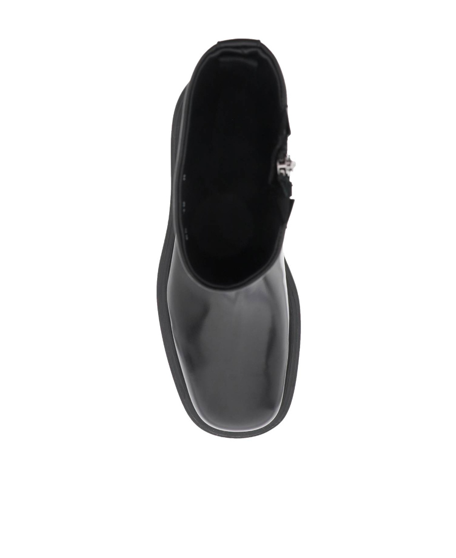 Ferragamo Panelled Patent-leather Ankle Boots In Black