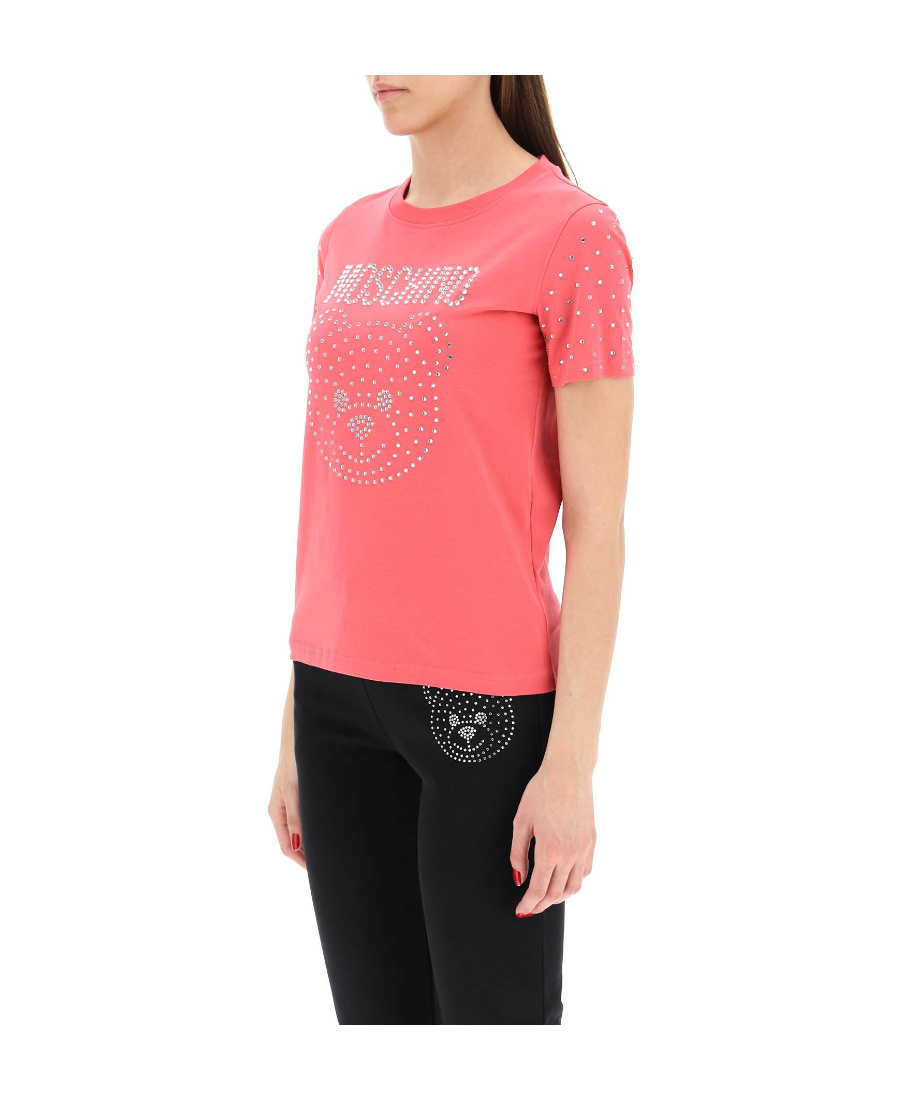 Moschino Teddy Crystal-embellished T-shirt In Pink