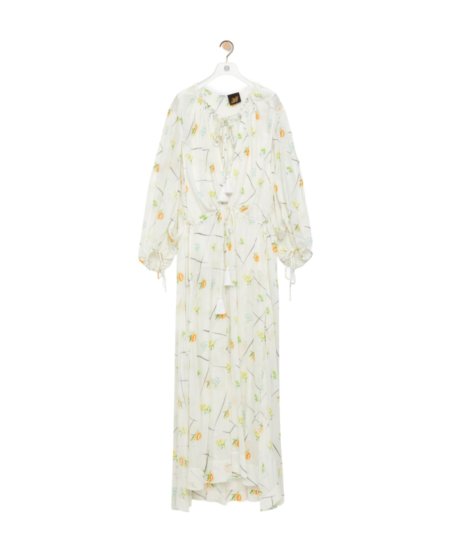 Loewe Flower Maxi Dress In Viscose And Silk In White