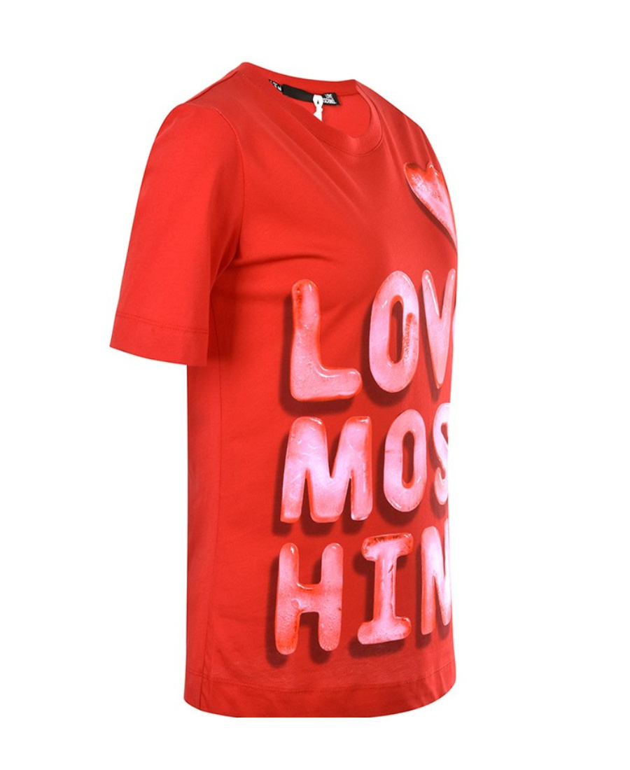 Moschino Love Printed T-shirt With Round Collar And Short Sleeves In Red