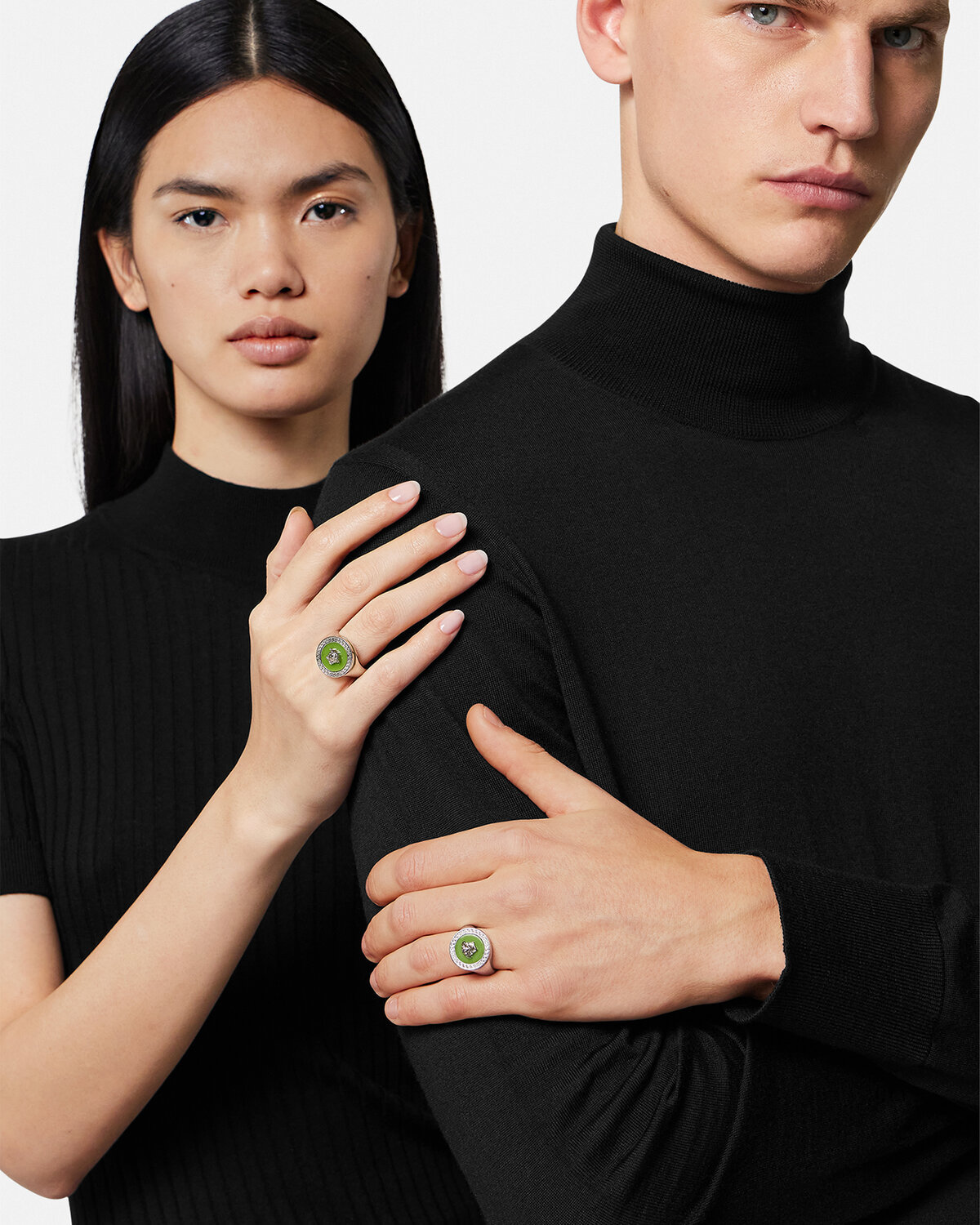 Versace Enamel Medusa Ring In Gray