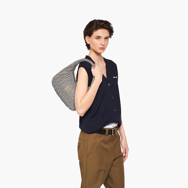 Miu Miu Wander Matelassé Nappa Leather Hobo Bag In Gray