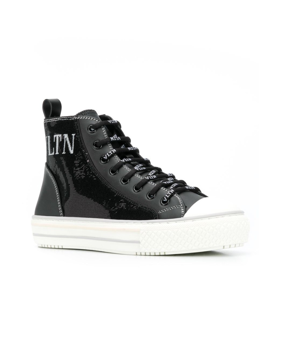 Valentino Sequins Inlaid High-top Casual Sneakers In Black