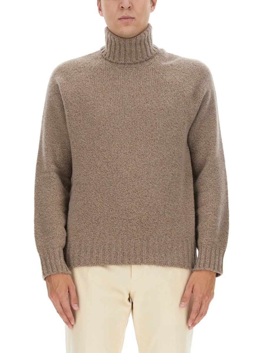 Zegna Ribbed Turtleneck Sweater Long Sleeves In Brown