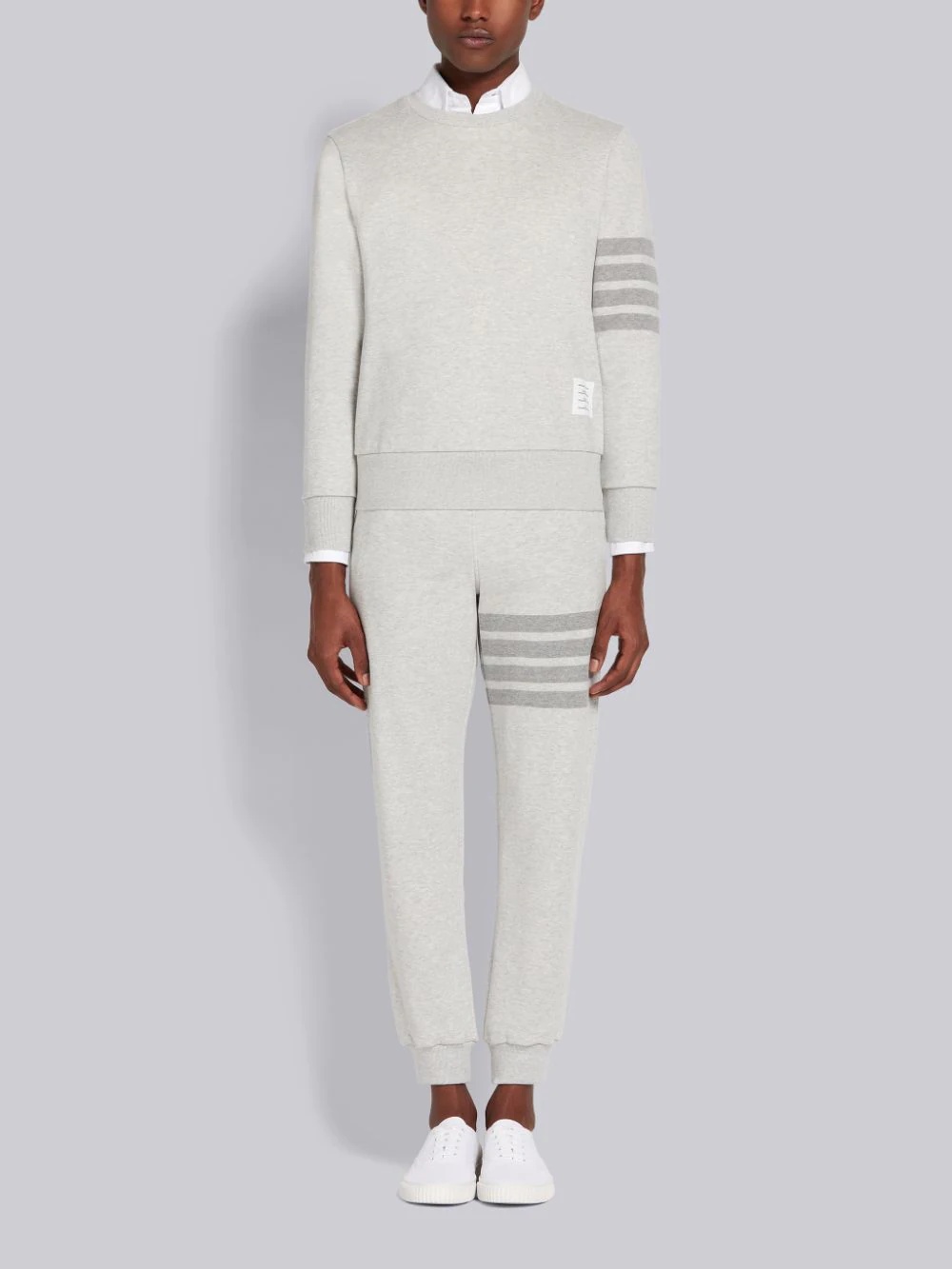 Thom Browne Crew Neck Sweatshirt In Classic Loopback With Engineered 4 Bar Stripe In White