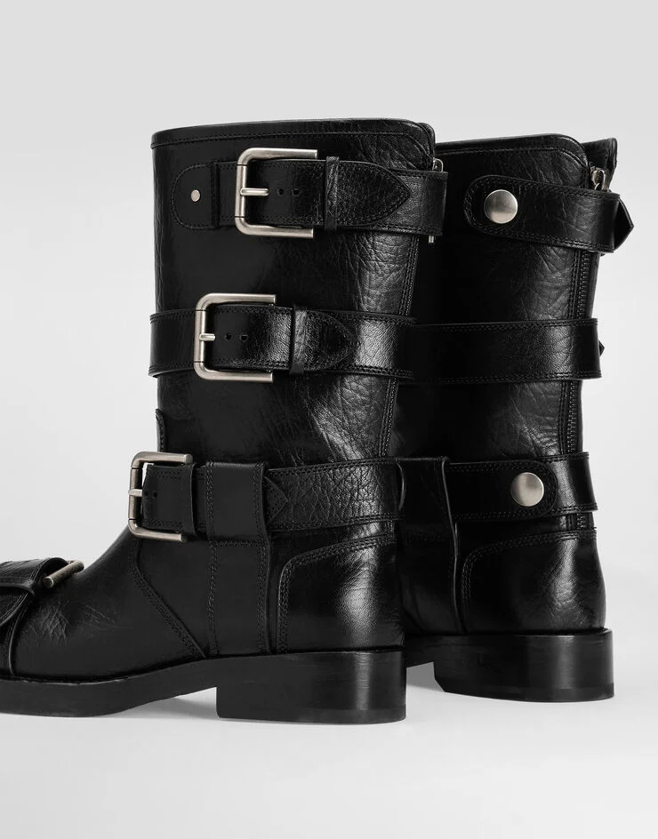 Dolce & Gabbana Stylish Mid-calf Round Toe Chunky Heel Boots In Black