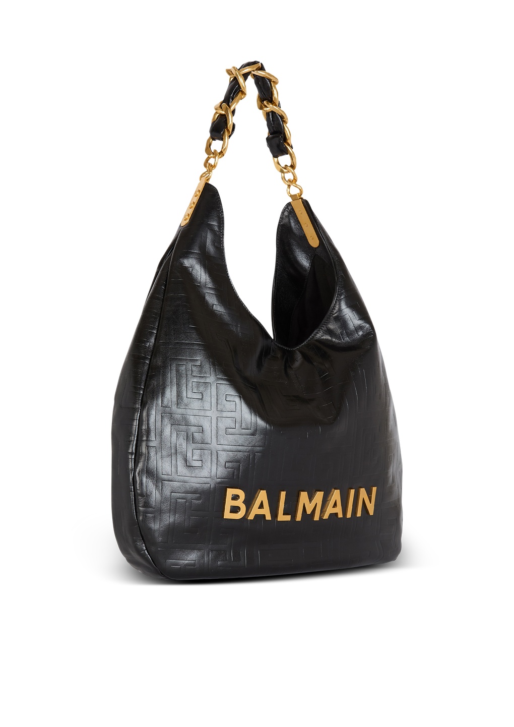 Balmain 1945 Soft Hobo Crinkled Leather Tote Bag With Monogram In Black