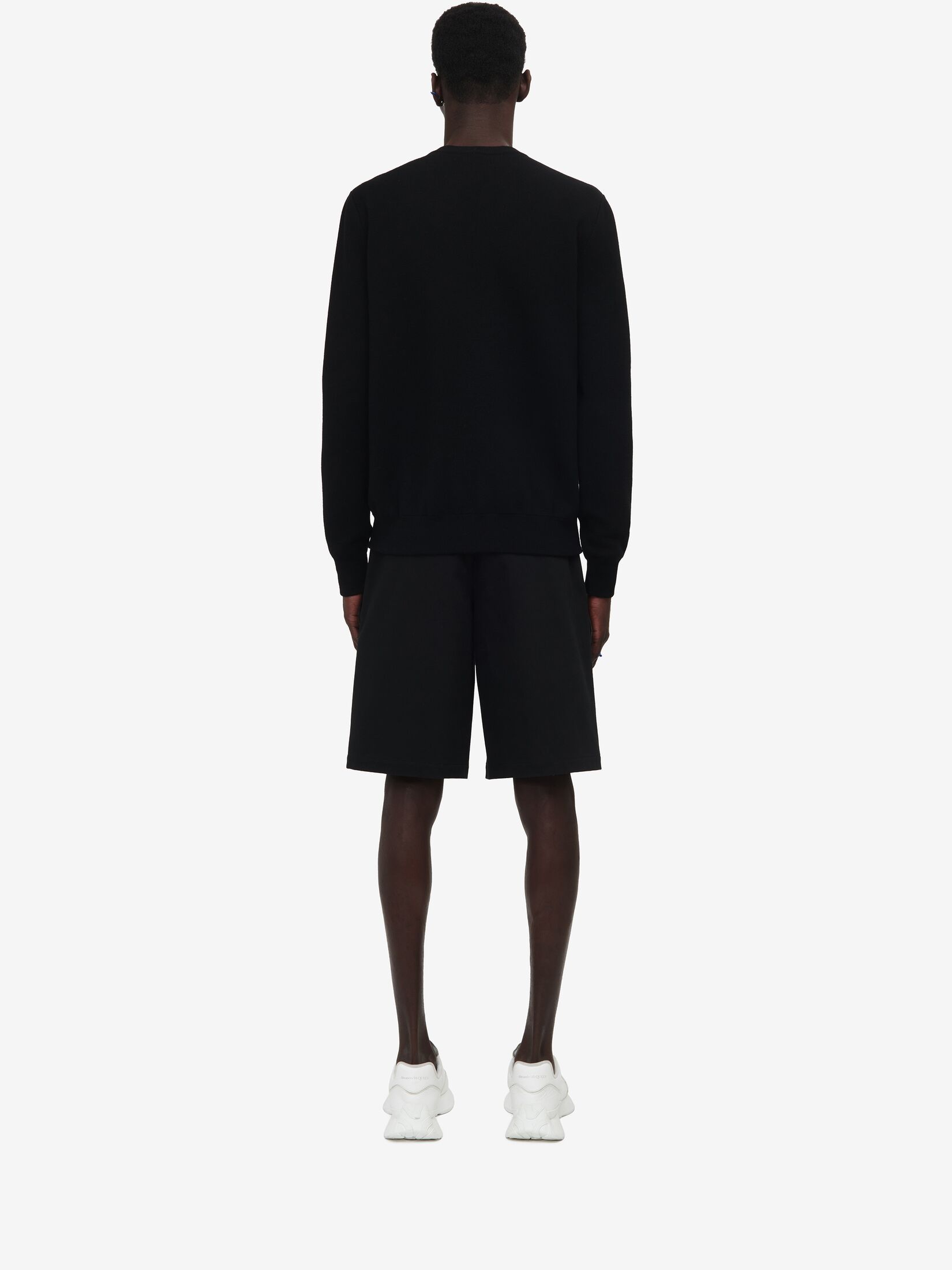 Alexander Mcqueen Black Crewneck Sweatshirt With Multicolor Jacquard Skull In Wool Blend Man In Black