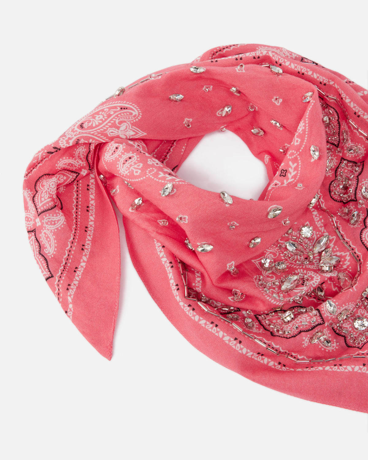 Pinko Cotton Bandana With Crystal Embroidery In Pink