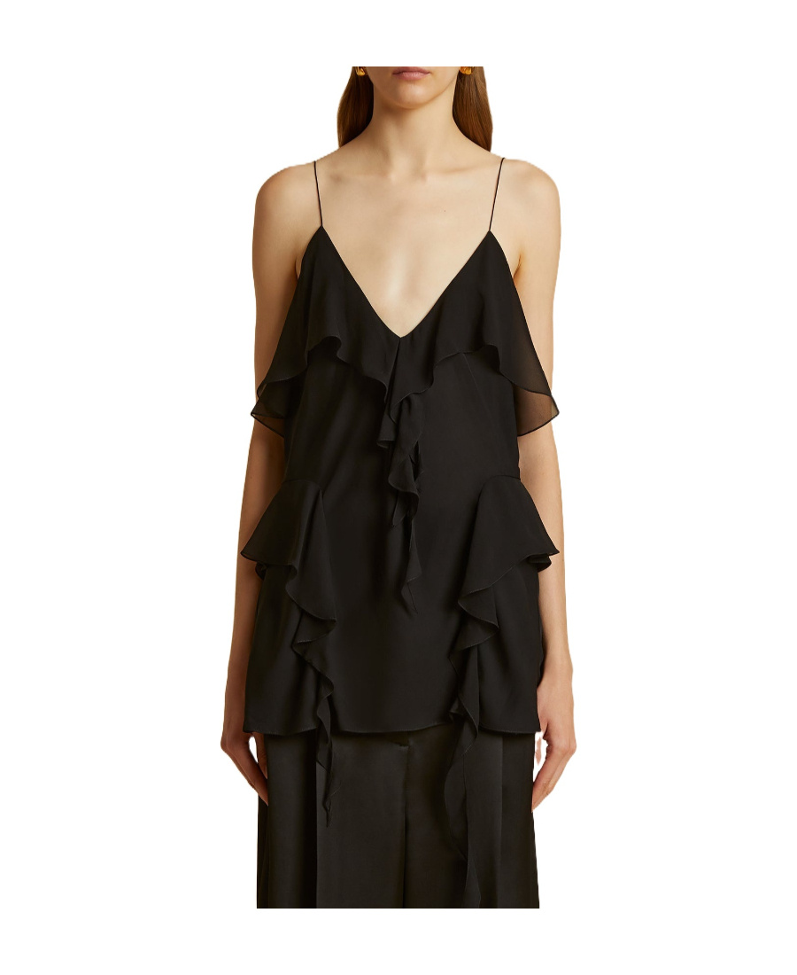 Shop Khaite The Piet Ruffled Silk Top In Black