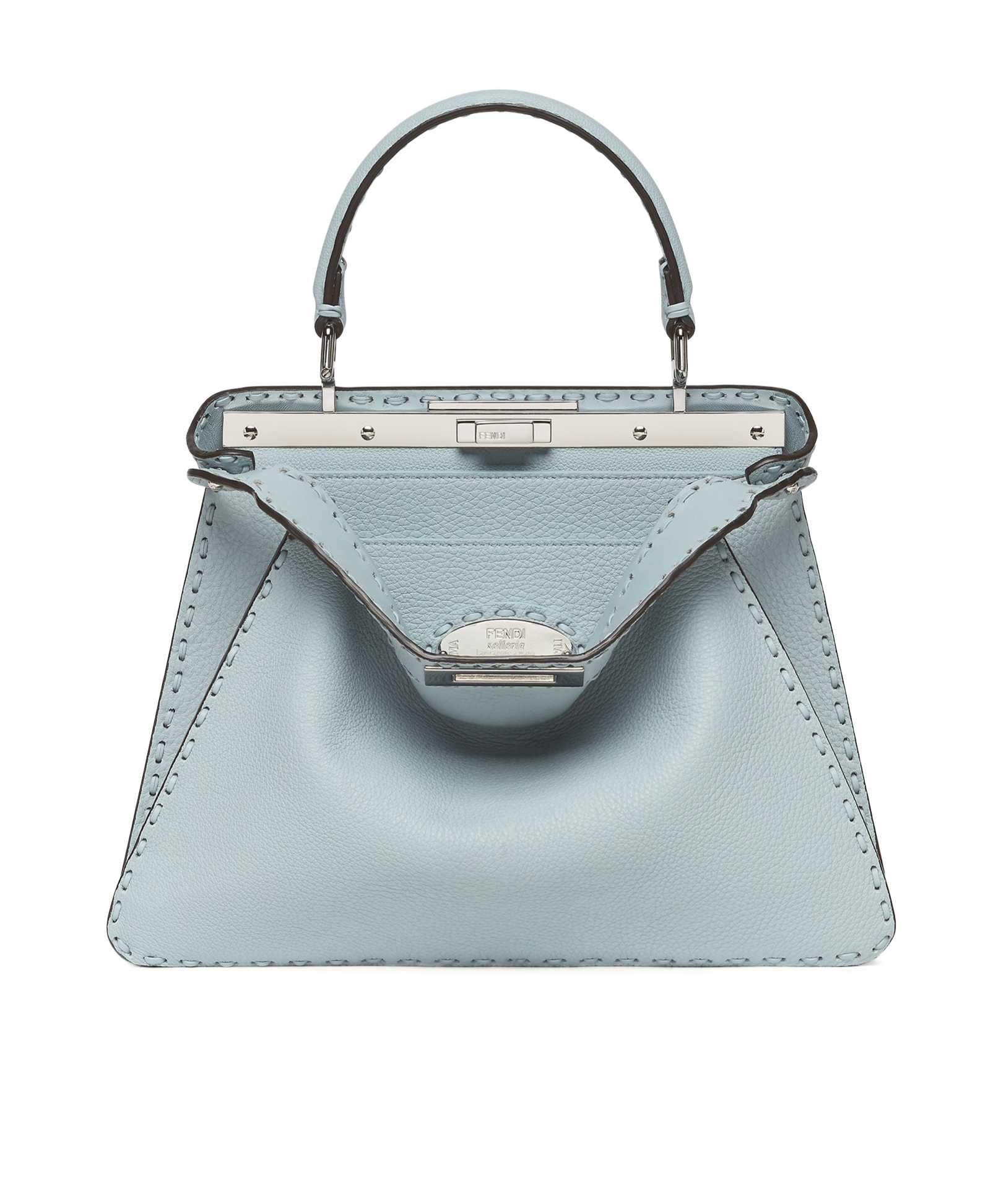 FENDI LIGHT BLUE SELLERIA BAG WITH 646 HAND-SEWN TOPSTITCHES