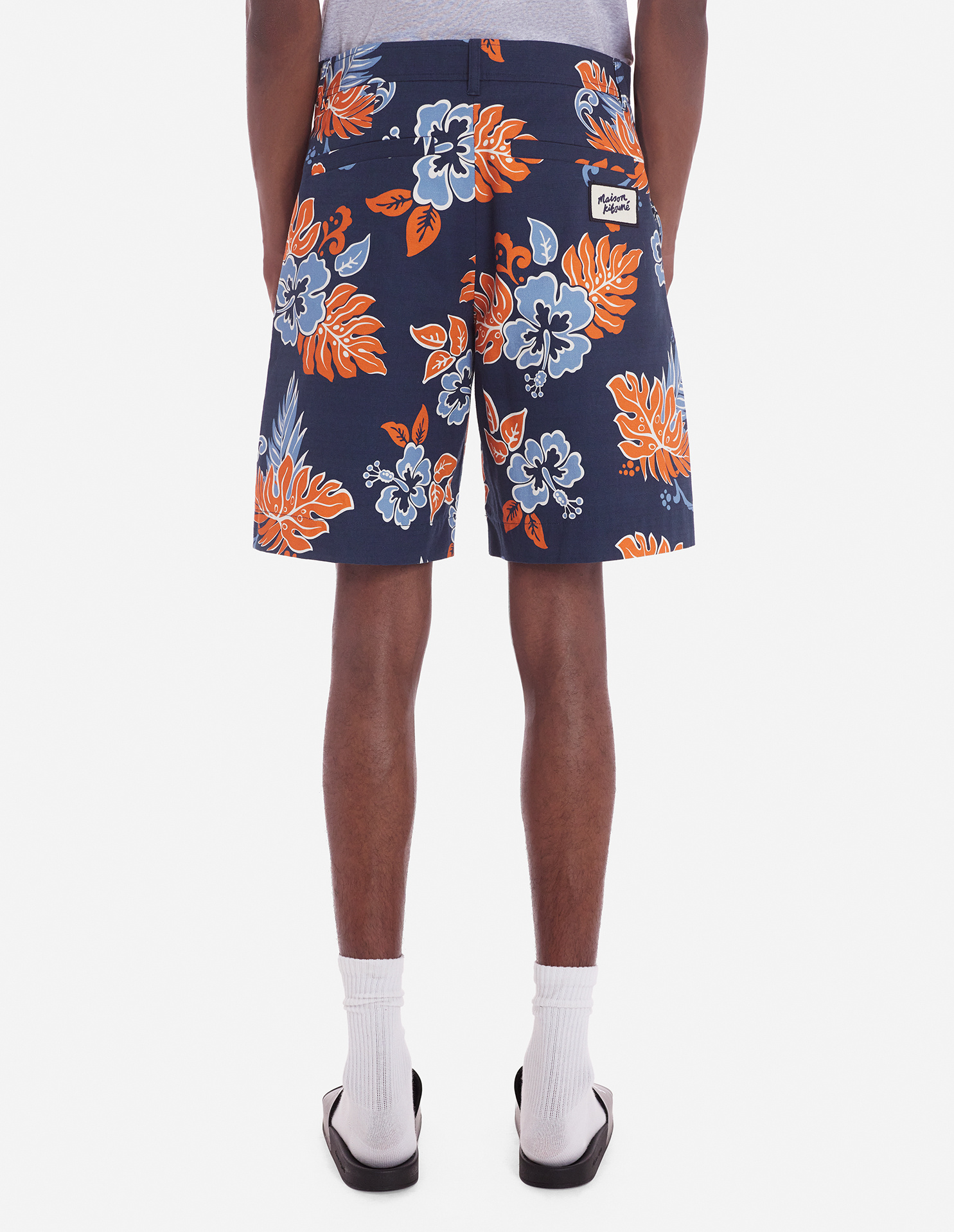 Shop Maison Kitsuné Floral Printed Board Shorts In Blue