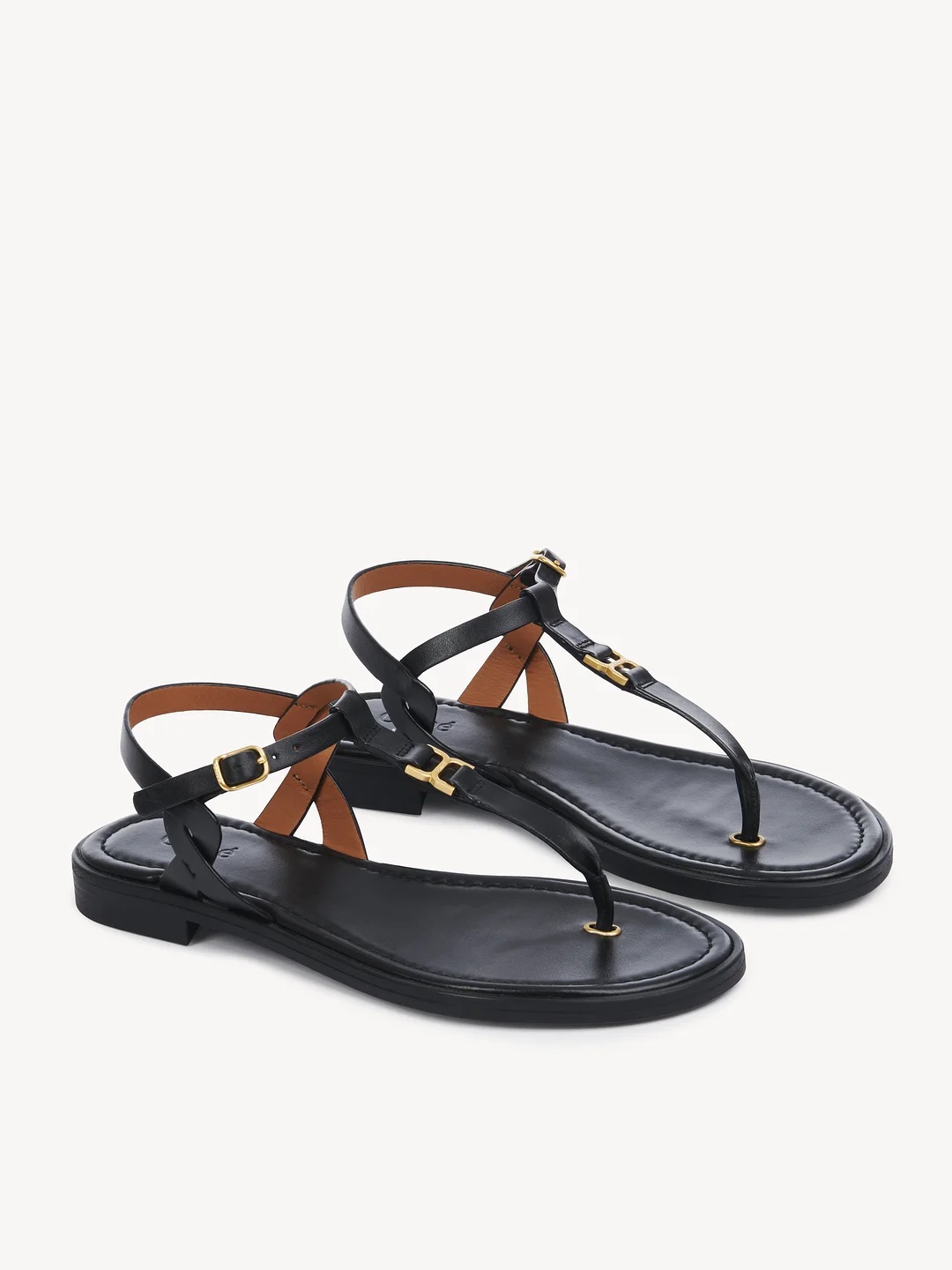 Chloé Marcie Flat Leather Sandals In Black