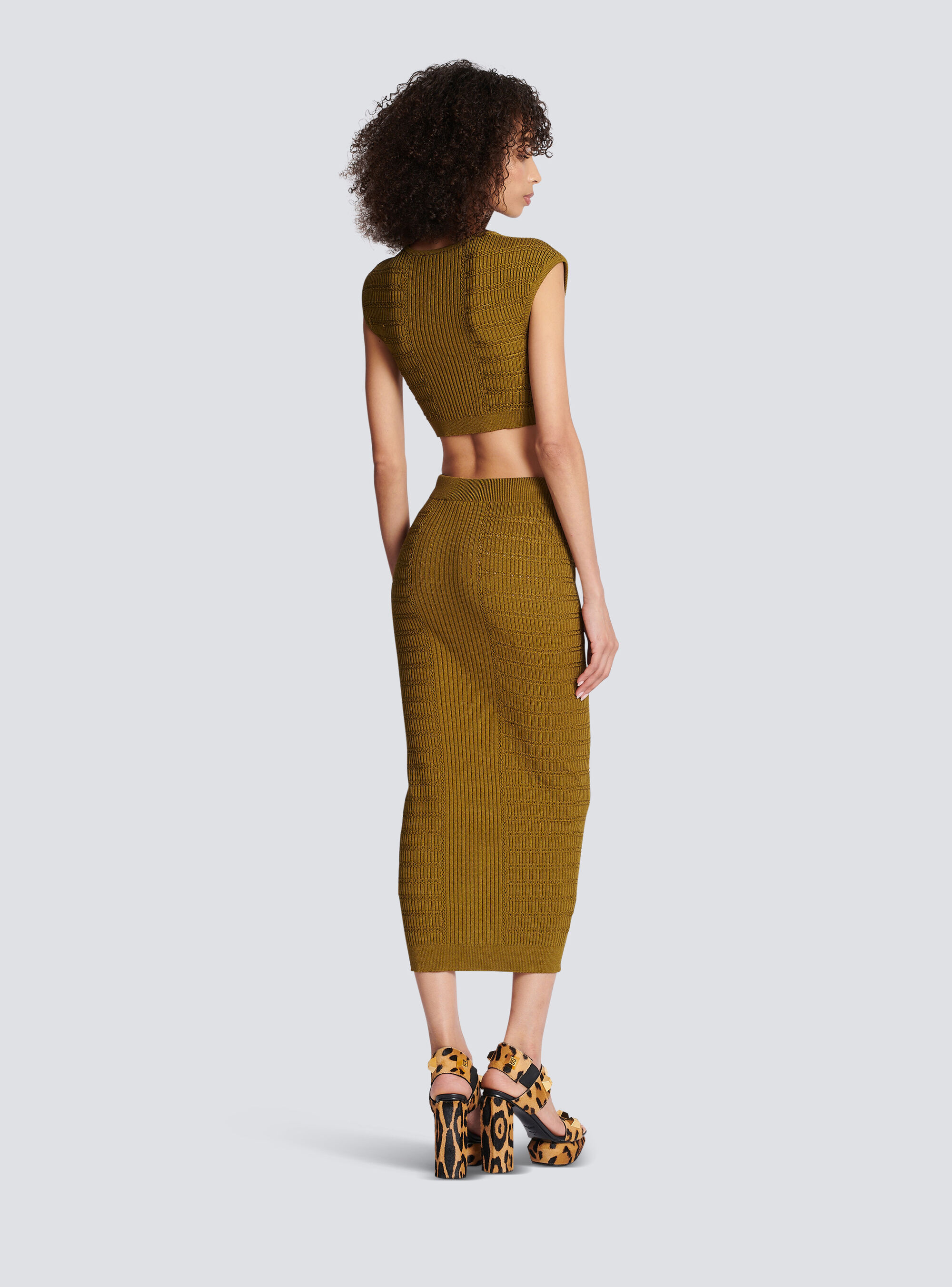 Balmain Knitted Button-detail Cropped Top In Green