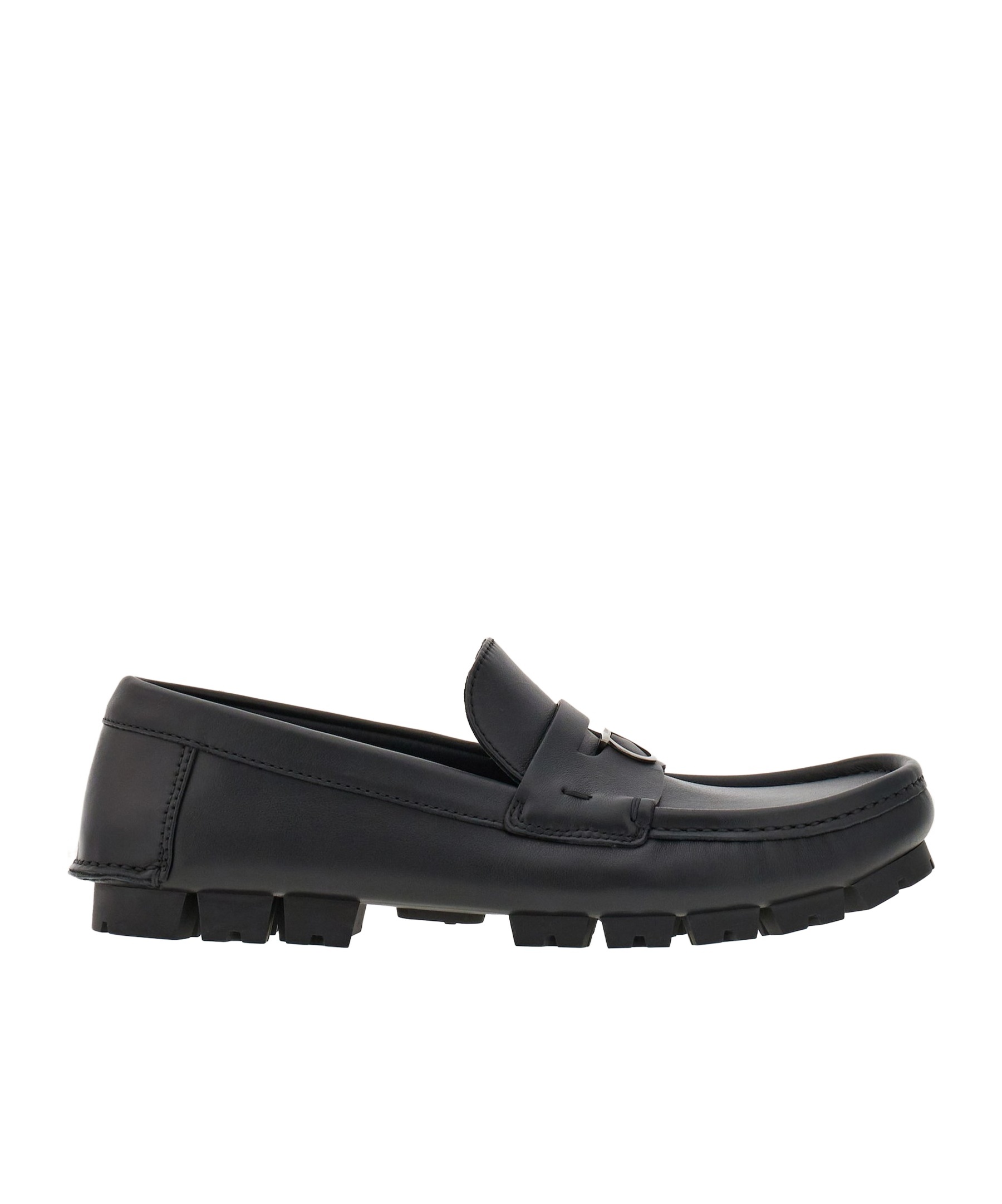 Ferragamo Round Head Loafer Shoes In Black