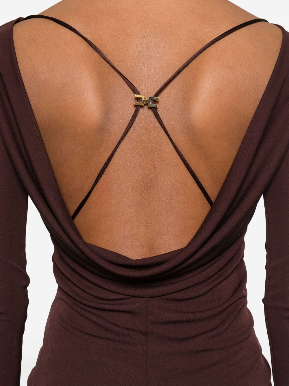 Elisabetta Franchi Brown T-shirt With Boat Neck Thin Straps In Brown