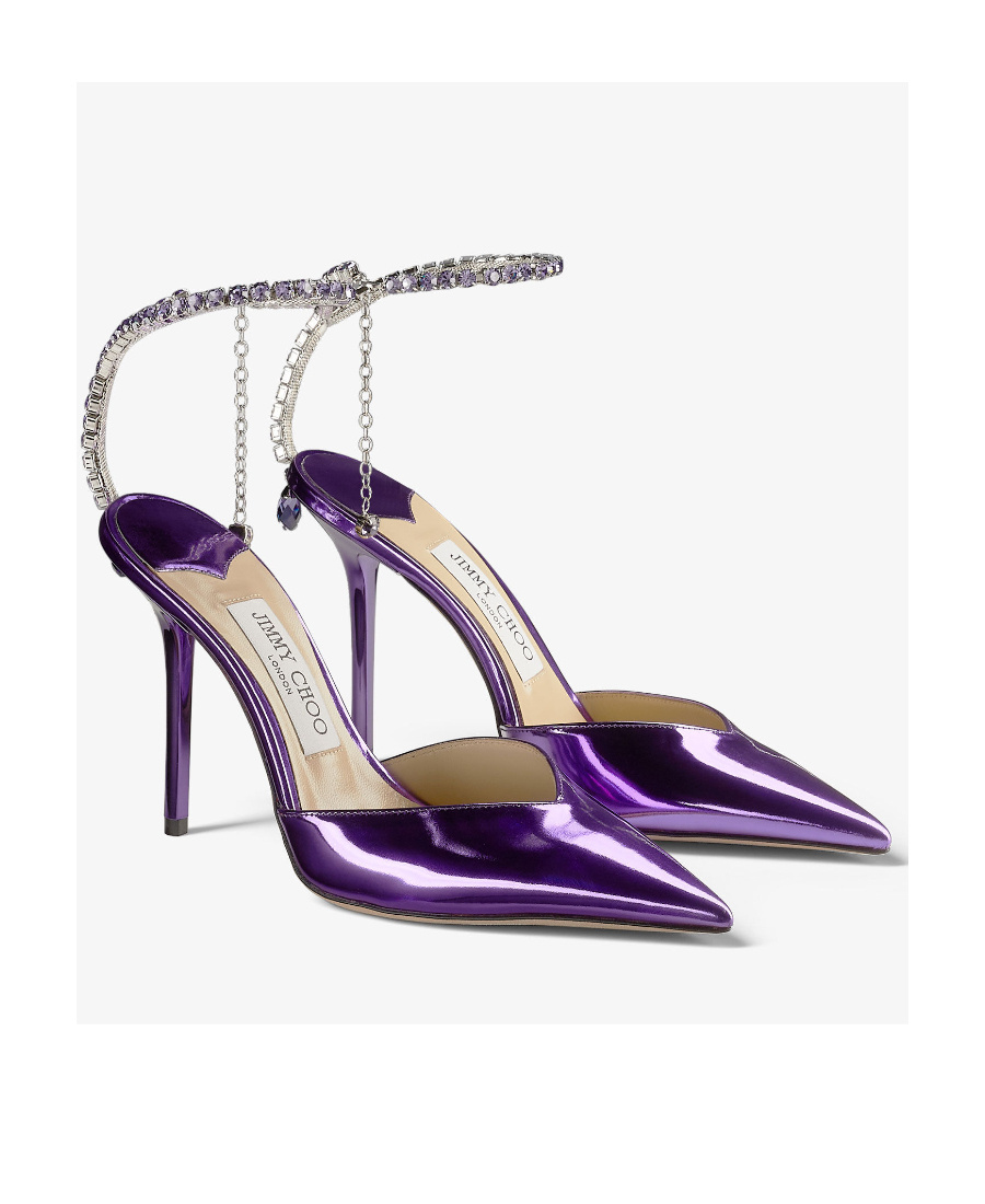 Jimmy Choo Saeda Crystal Ankle Strap Pointed Toe Pump In Blue