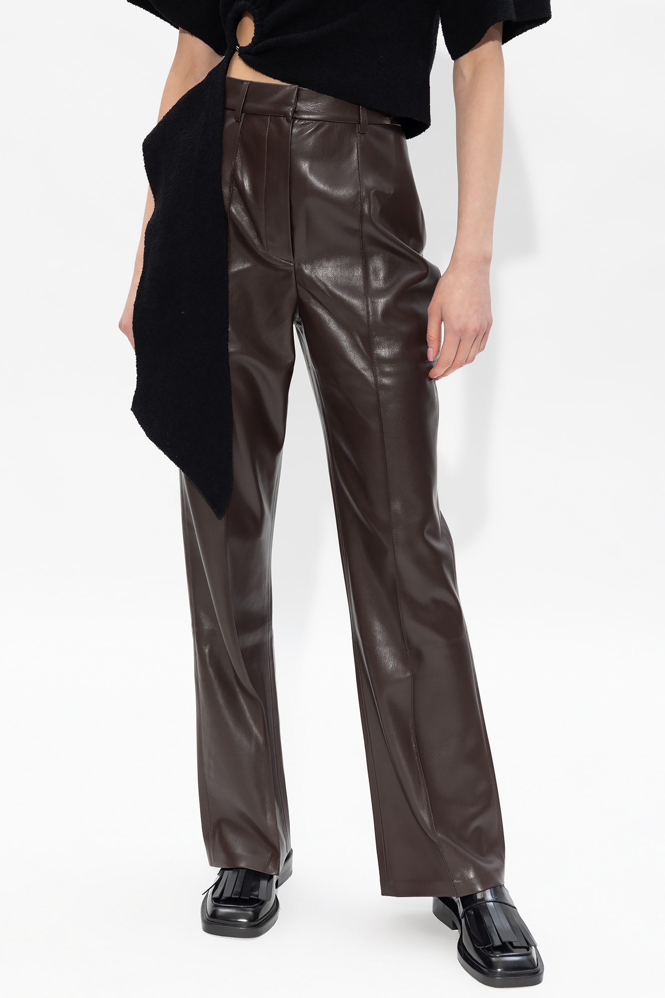 Nanushka Leena Long Sleeved Faux Leather Shirt In Black