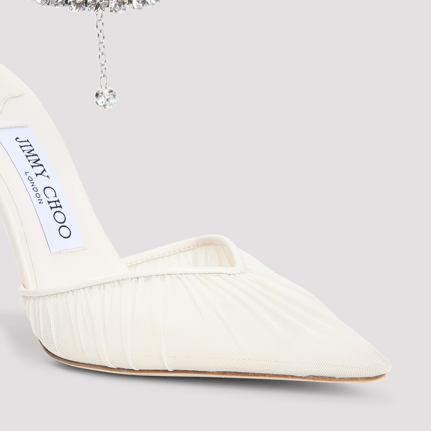 Jimmy Choo Saeda Crystal Ankle Strap Pointed Toe Pump In White
