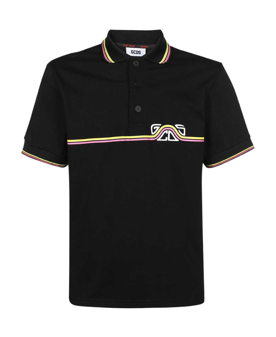 Gcds Waved Logo Print Polo Shirt In Black