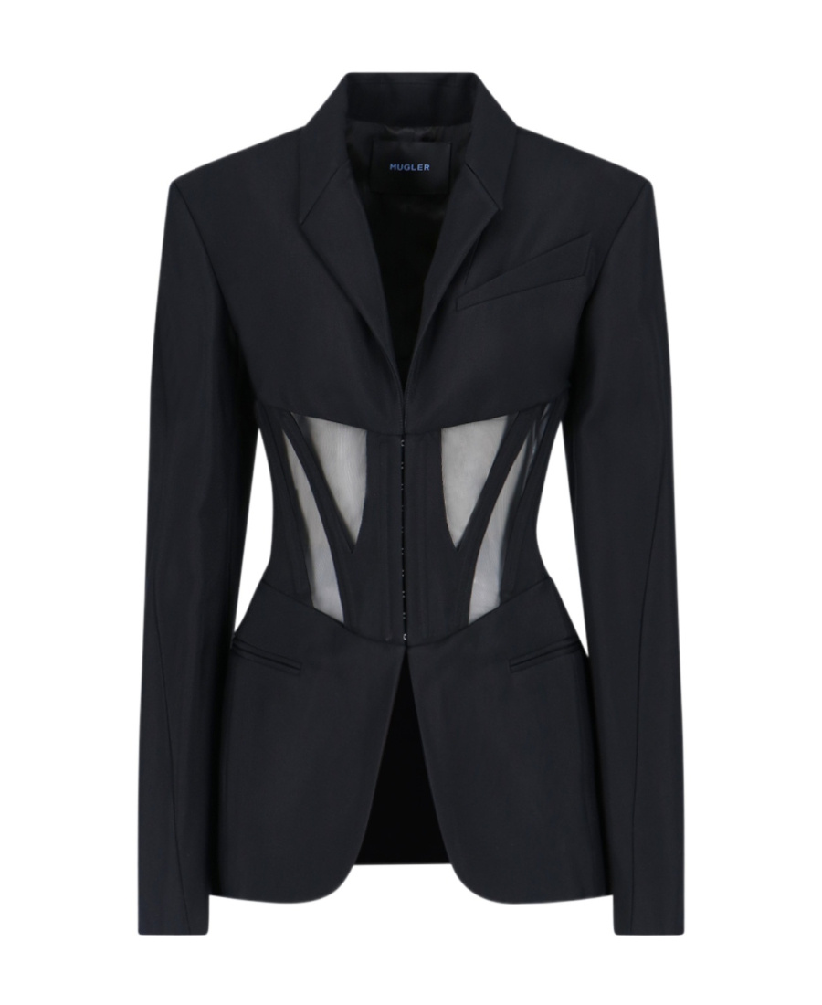 Mugler Cut-out Corseted Blazer In Black