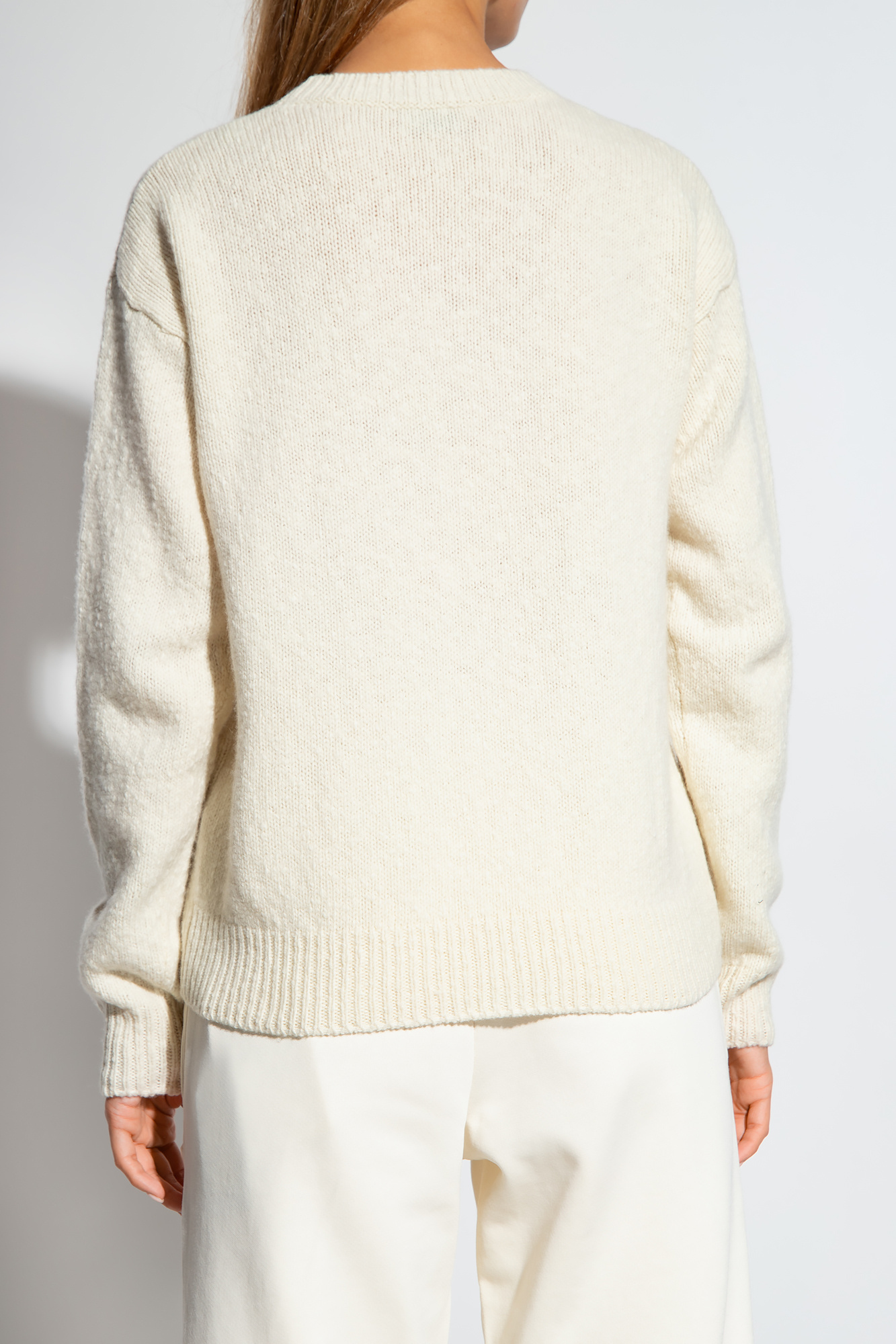 Moncler Logo Embroidered Crewneck Knit Sweater In White