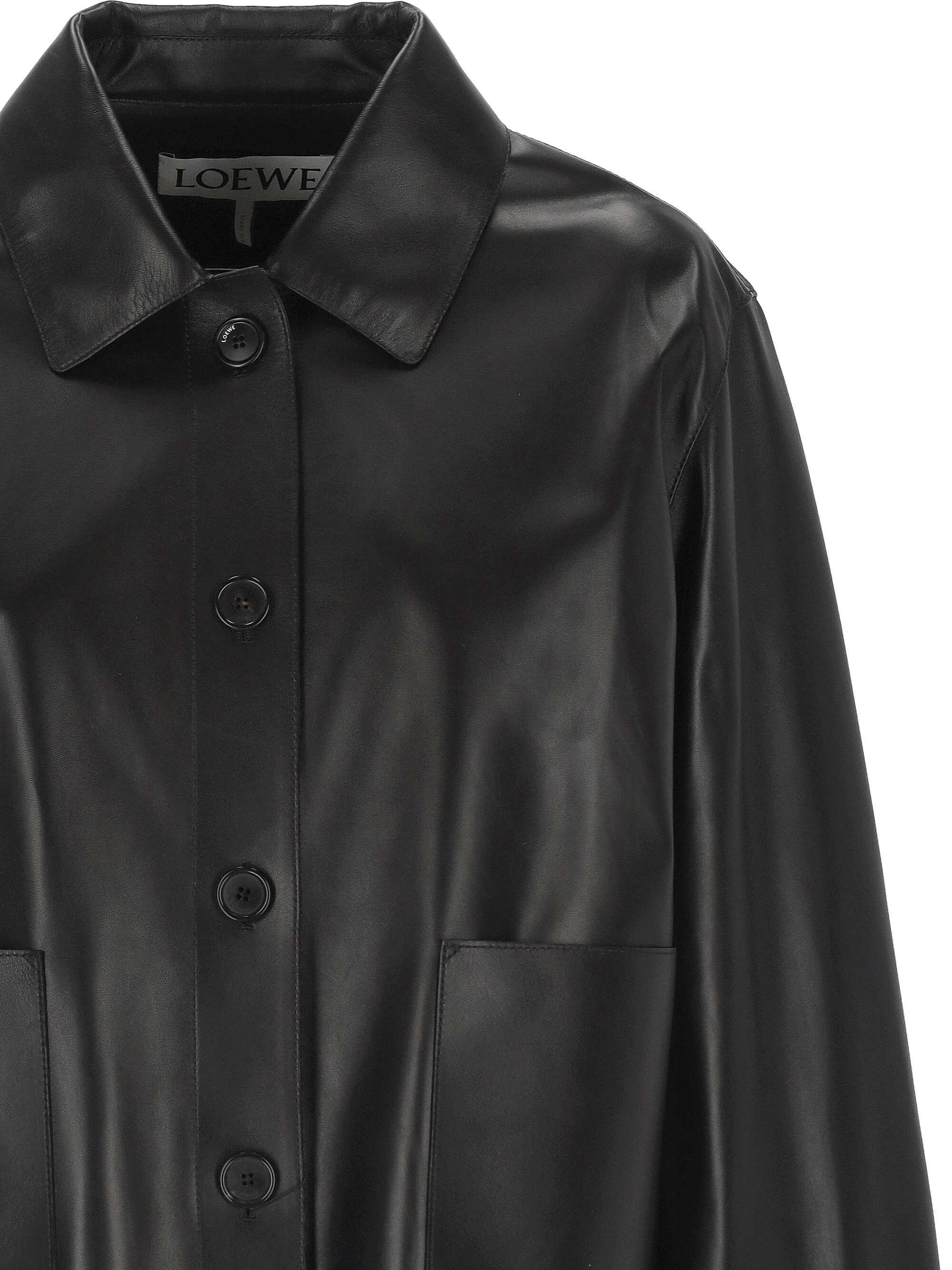 Loewe Long-sleeved Leather Jacket In Black