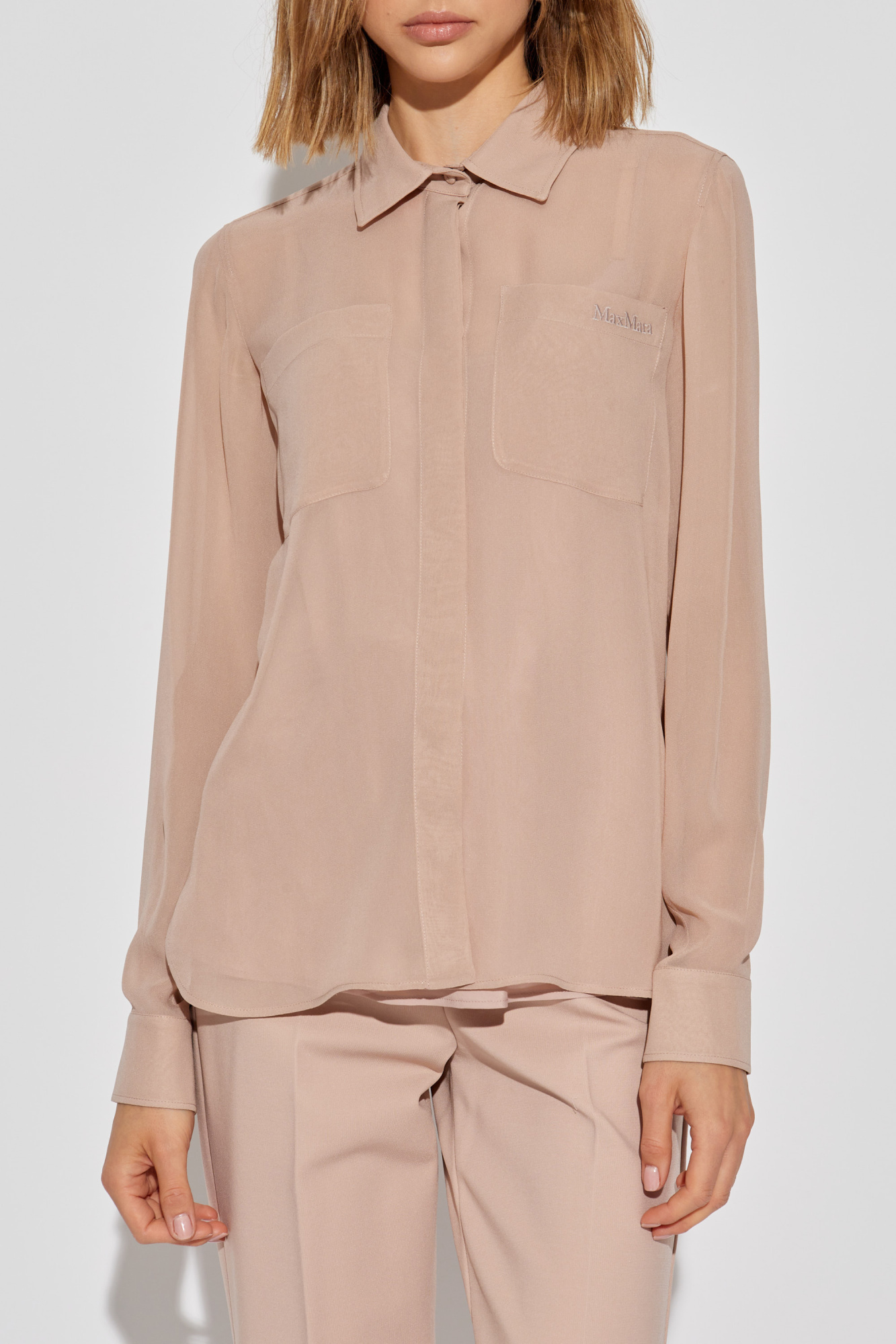 Max Mara Ercole Silk Shirt In Nude