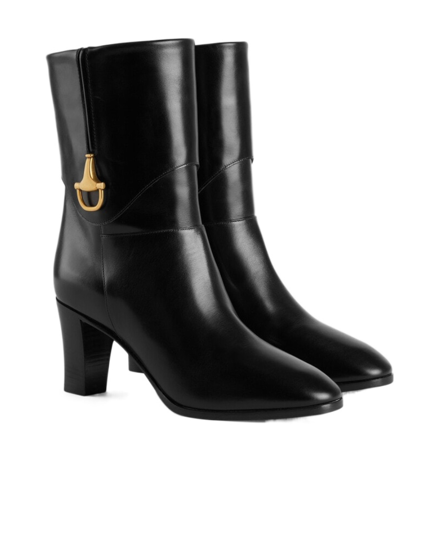 Gucci Half Horsebit Leather Ankle Boots In Black