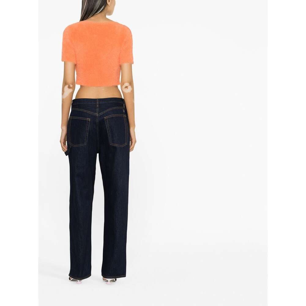 Jacquemus Logo-plaque Cropped Cardigan In Orange