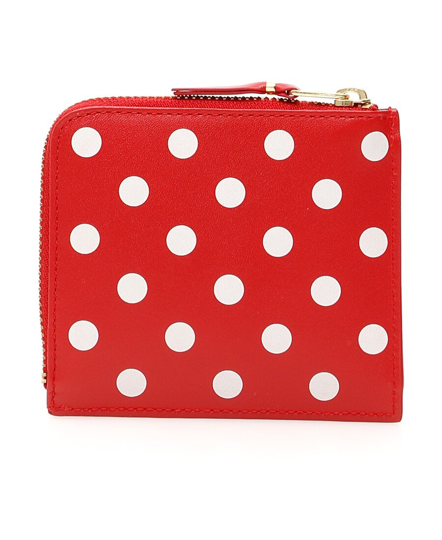 Comme Des Garçons Leather Polkadot Wallet With Zipper In Red