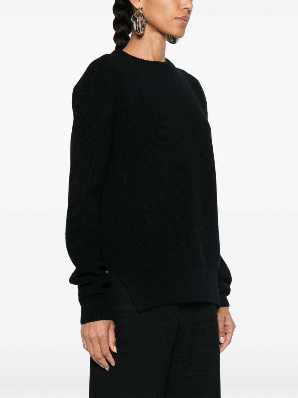 Rick Owens Split Turtleneck Wool Fisherman Sweater In Black