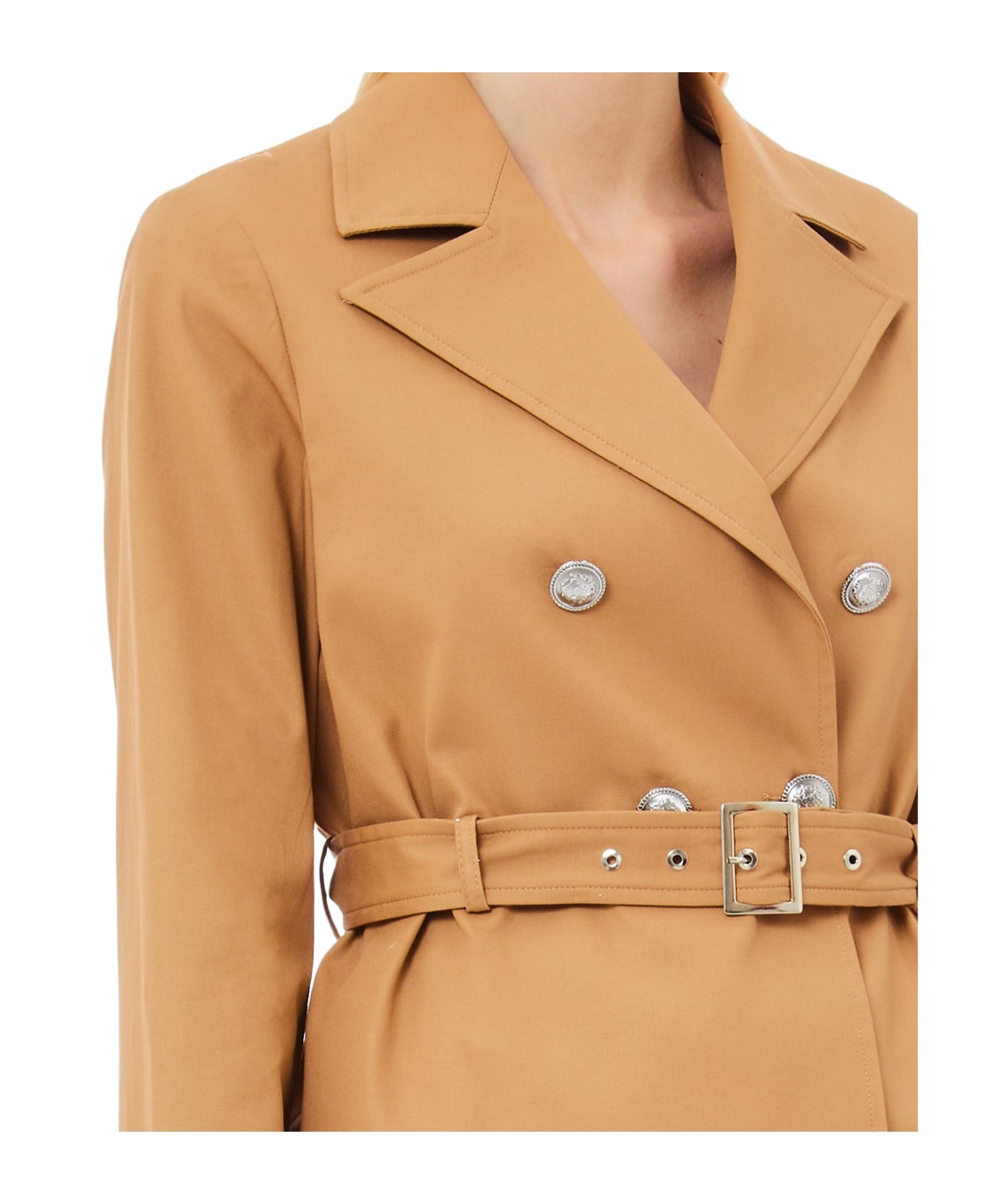 Liu •jo Liu Jo Double-breasted Beige Trench Coat With Tailored Silhouette In Nude